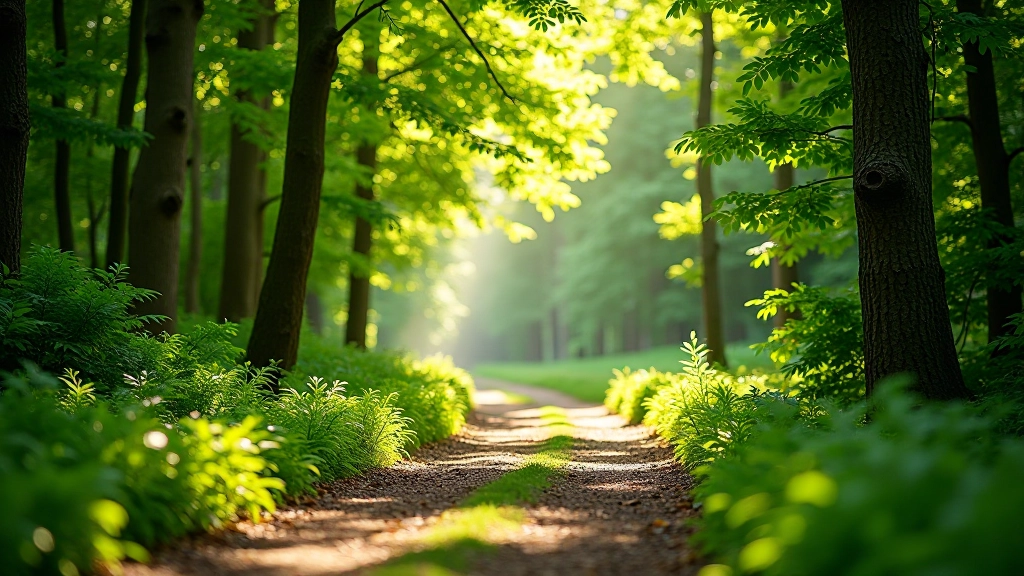 Forest walking trail winding through Podyjí Nature Reserve with trees and natural landscape